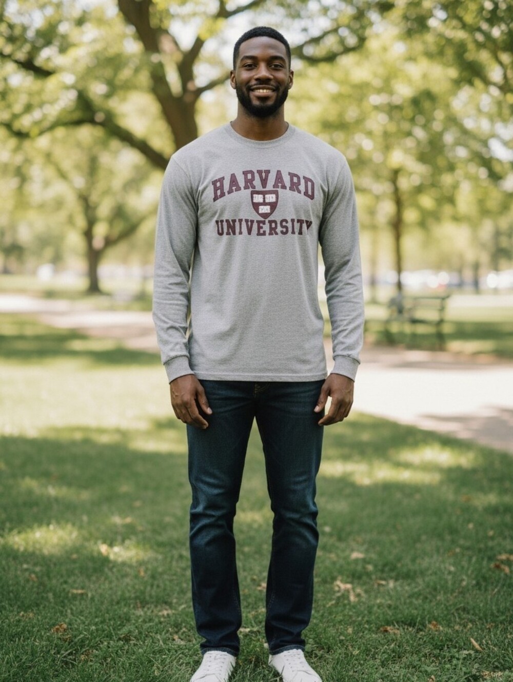 Gray Long-Sleeve Crewneck Shirt with Maroon Logo